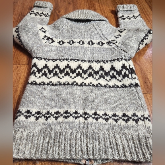Vintage Wool Zippered Sweater Cardigan, Handmade Cowichan Style Sweater Large - Picture 7 of 12